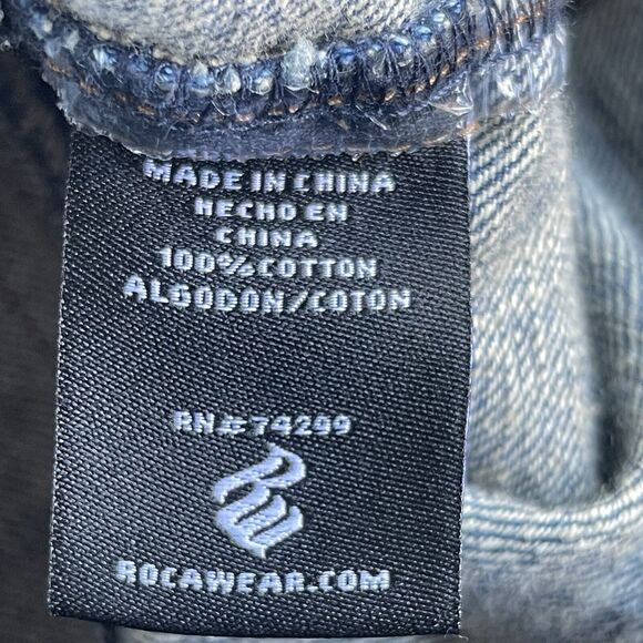 Rocawear Jean Vest Mens Medium Cotton Y2K Raw Hem Button Up Denim Logo - Picture 9 of 15